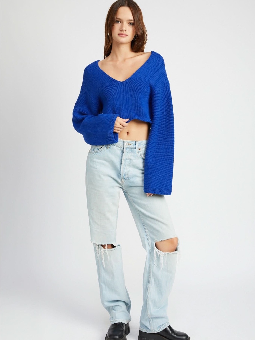 BDG Urban Outfitters Mavis Cropped Pullover Sweater Cerulean Blue Medium